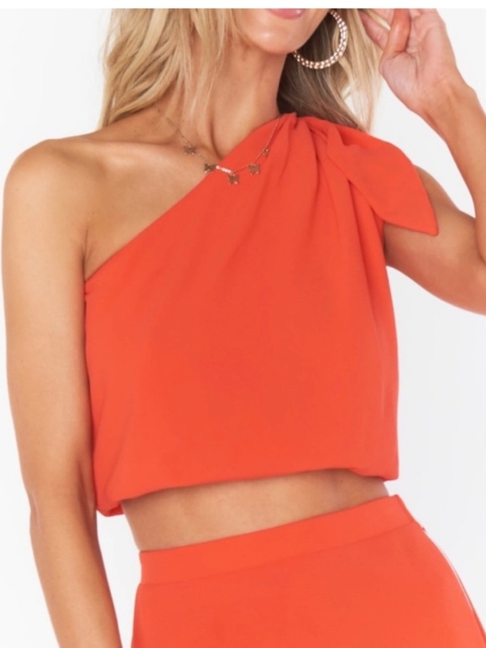Show Me Your Mumu One Shoulder Tie-Knot Cropped Blouse in Red Size XS